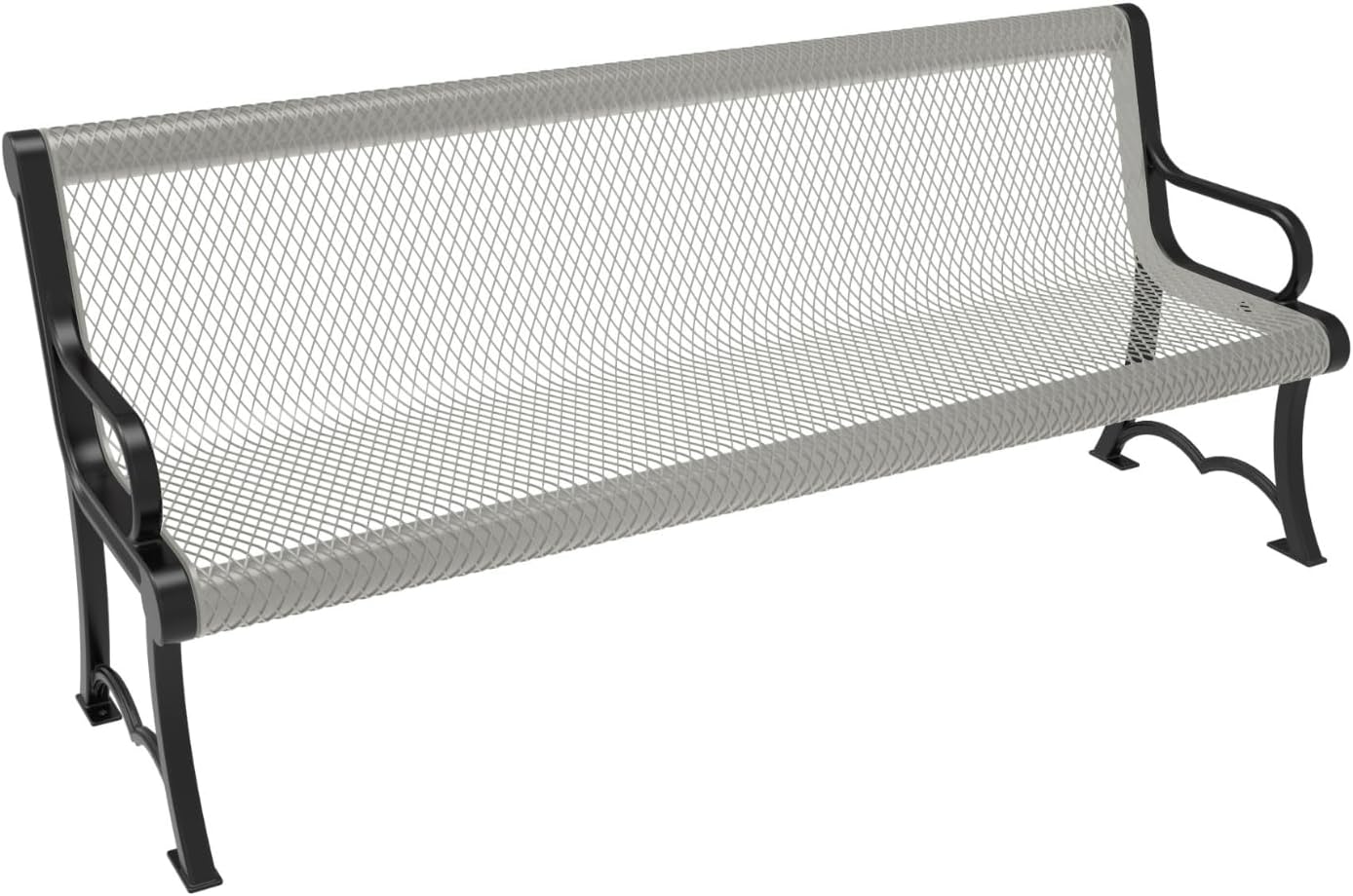 Coated Outdoor Furniture Heavy-Duty Outdoor Bench Thermoplastic Coated, Expanded Metal, Commercial-Grade Garden Bench, Made in America (Portable with Back, 6 Ft, Gray)