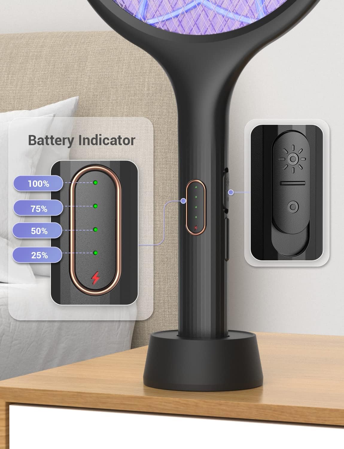 YISSVIC Electric Fly Swatter Bug Zapper Racket Dual Modes Mosquito Killer with Purple Mosquito Light Rechargeable for Indoor Home Office Backyard Patio Camping