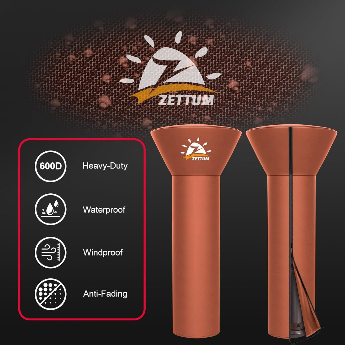 Patio Heater Covers - 600D Outdoor Heater Cover with Zipper Heavy Duty Waterproof, Propane Heat Cover for East Oak, Hampton Bay, Amazon Basics and Fire Sense (89" Height x 33" Dome x 19" Base)