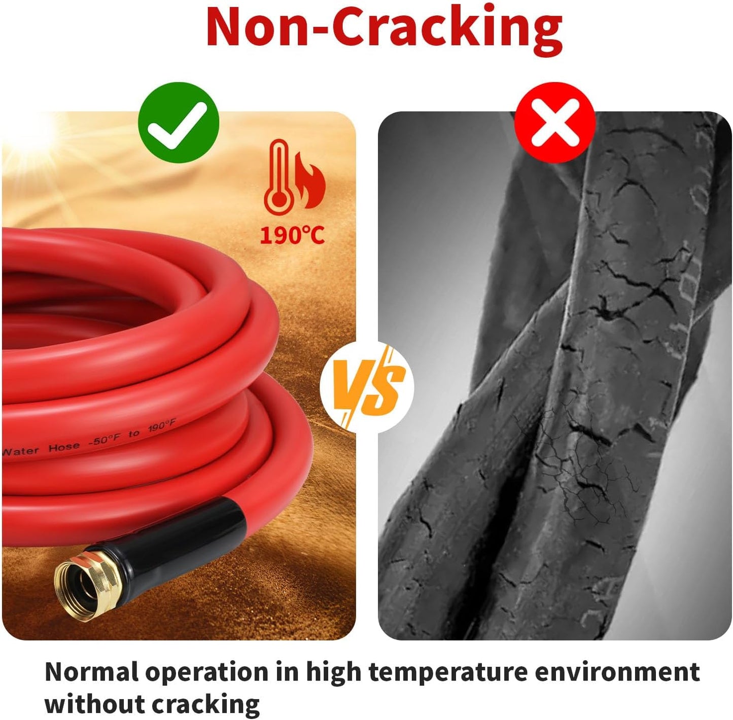 Garden Hose 100ft x 3/4” Hot Water Hose, Heavy Duty -50°F to 190°F,Burst 600Psi Flexible Upgraded Rubber Hoses,3/4” Solid Fittings for All-weather Outdoor Lawn & Garden