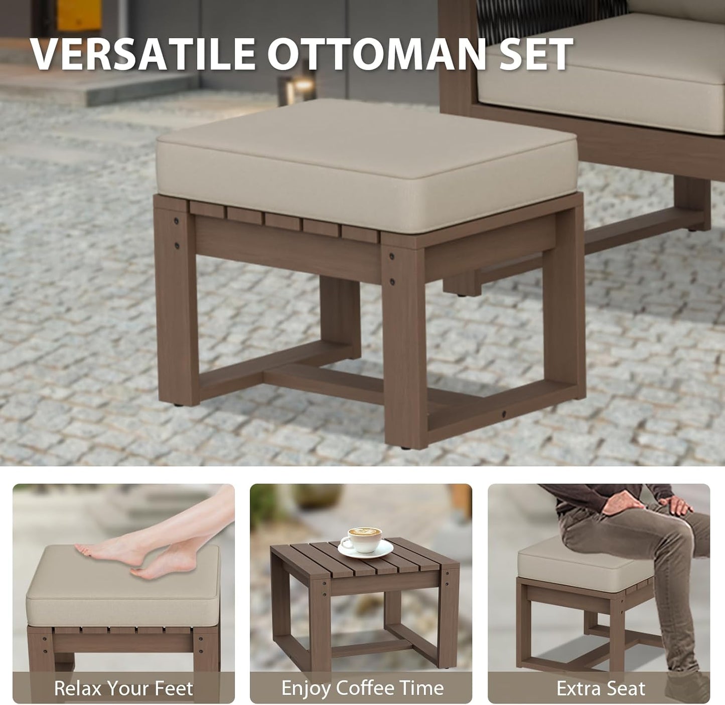 EAGLE PEAK Natural Wood Outdoor Patio Furniture, Cedar Furniture, Conversation Set, Outdoor Seating for Deck Patio Porch, Sofa 2 Chairs 2 Ottomans & Coffee Table, 6 Pieces, Brown/Beige