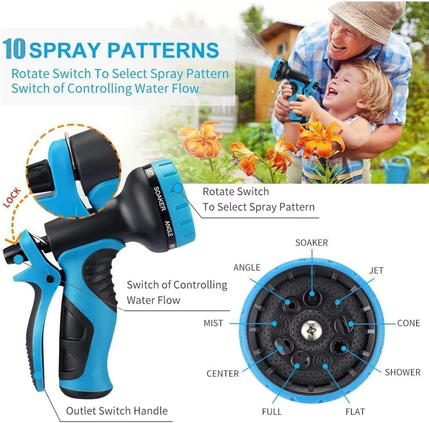 100 ft Garden Hose-No Kink,Heavy Duty,Lightweigh Flexible,Leakproof Water Hose with Sprayer Nozzle-3/4" Solid Brass Connectors-Rubber Car Hoses