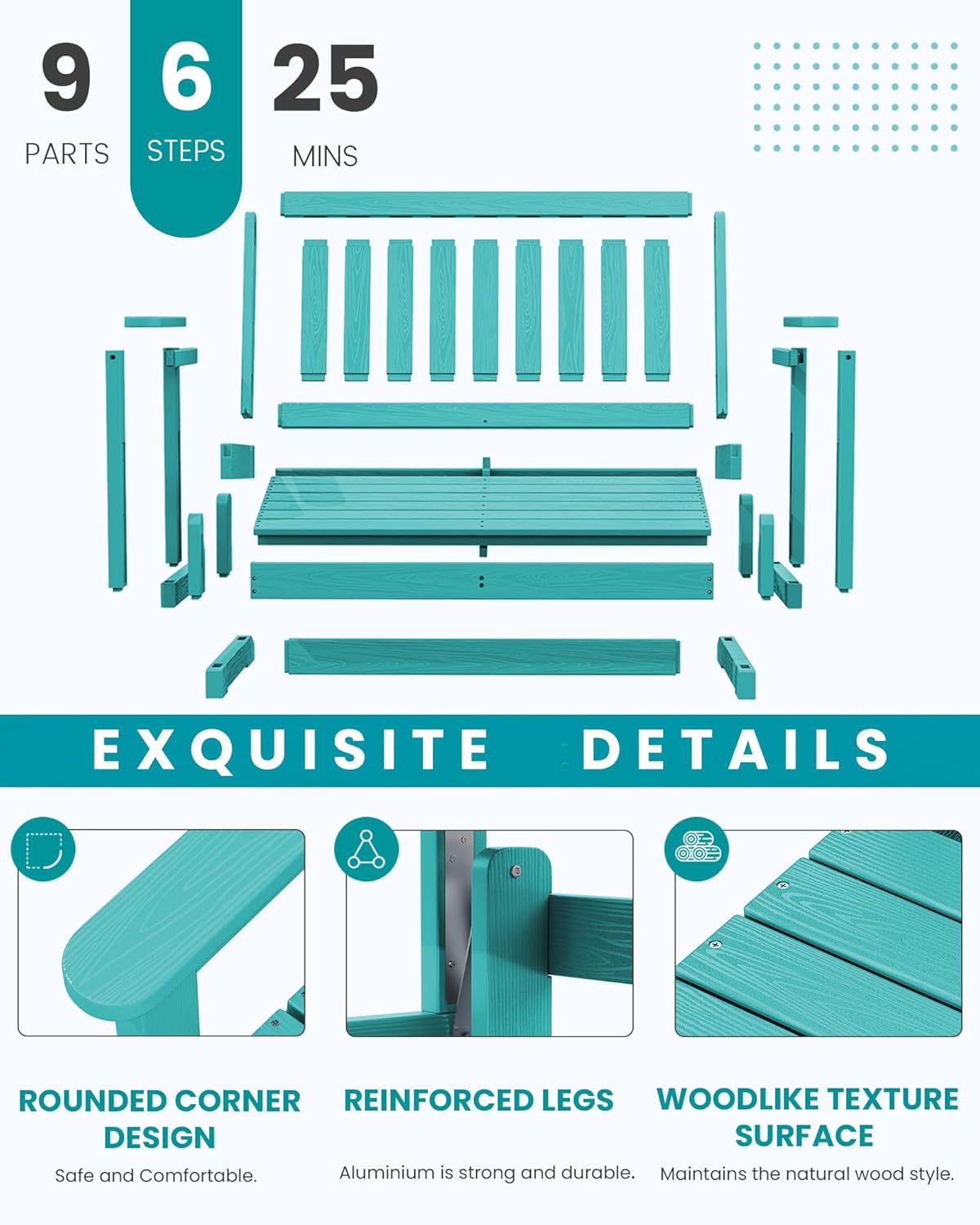 SERWALL 2 Person Patio Glider Bench, HDPE Material Weather-Resistant Swinging Bench for Outdoor Porch Garden, Aruba
