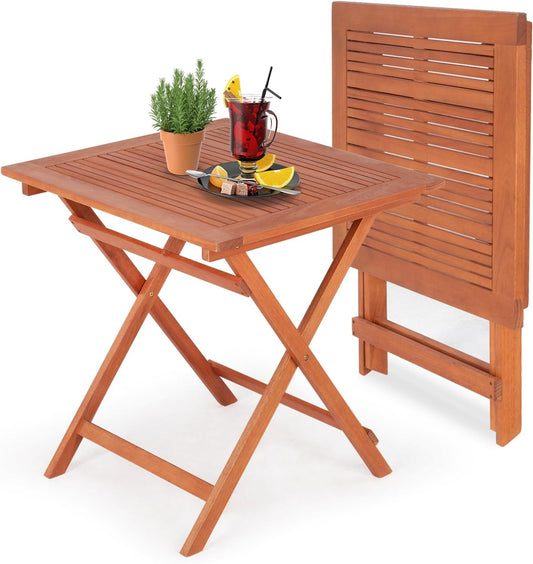 IDZO Eucalyptus Wood Patio Dining Table, 27.75 Inch x 27.75 Inch, Heavy Duty 275lbs Capacity Furniture for Garden, Patio, Balcony