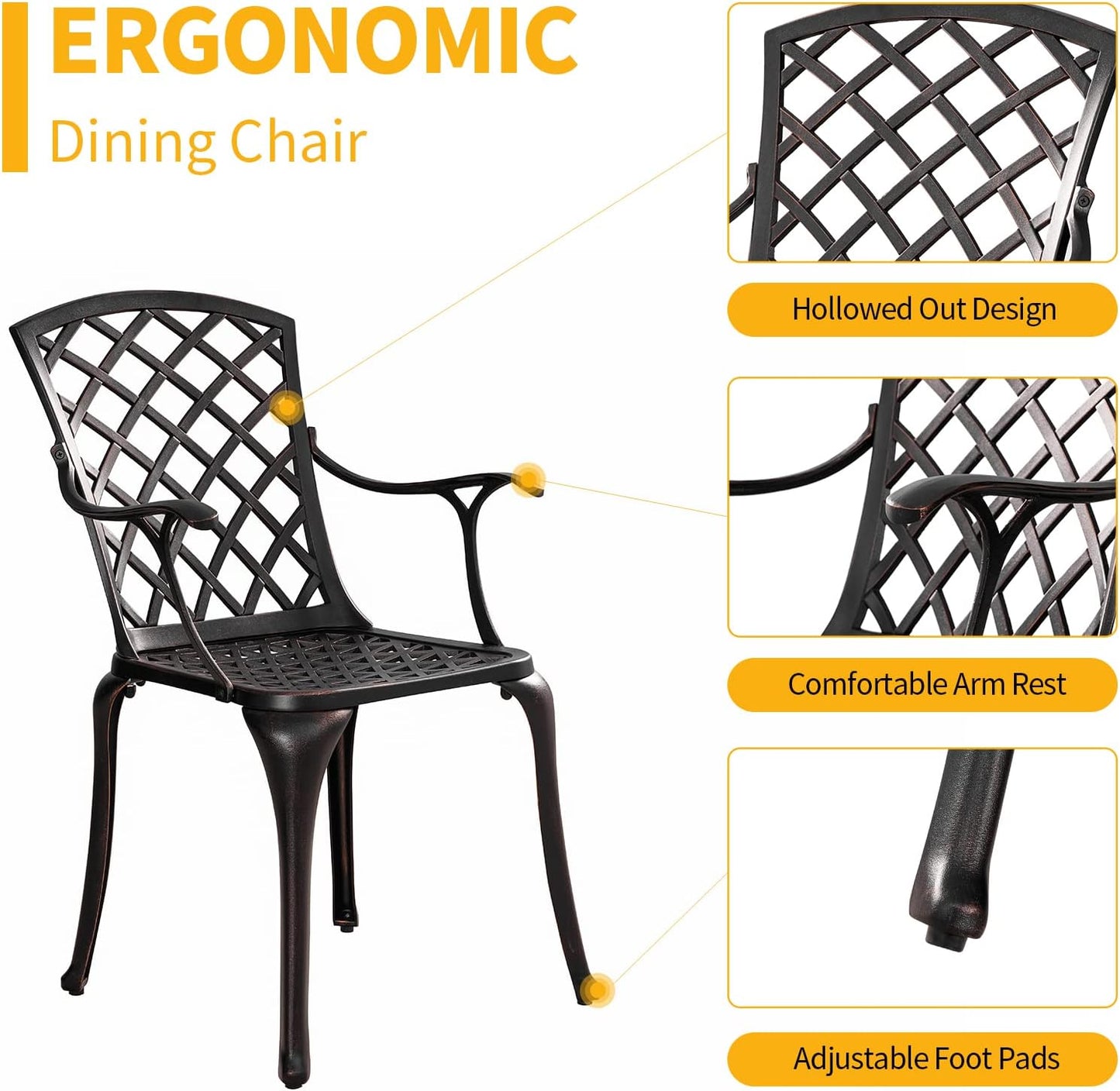 5-Piece Patio Dining Set Outdoor Bistro Set,Anti Rust Cast Aluminum Patio Table and Chair Set of 4 with Umbrella Hole,Suitable for Patio Garden Deck(Antique Bronze)