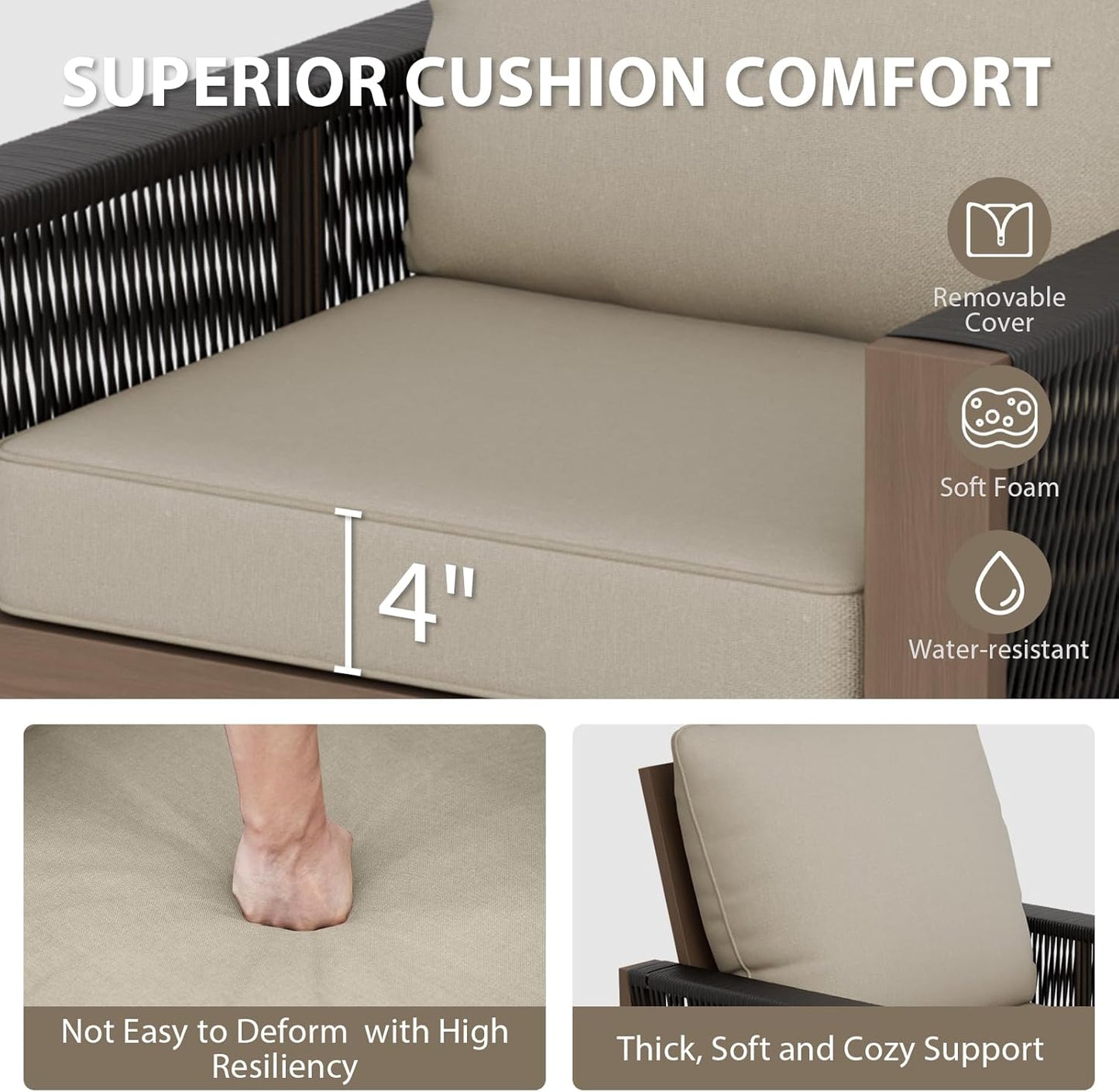 EAGLE PEAK Natural Wood Outdoor Patio Furniture, Cedar Furniture, Conversation Set, Outdoor Seating for Deck Patio Porch, Sofa, 2 Chairs & 2 Ottomans, 5 Pieces, Brown/Beige