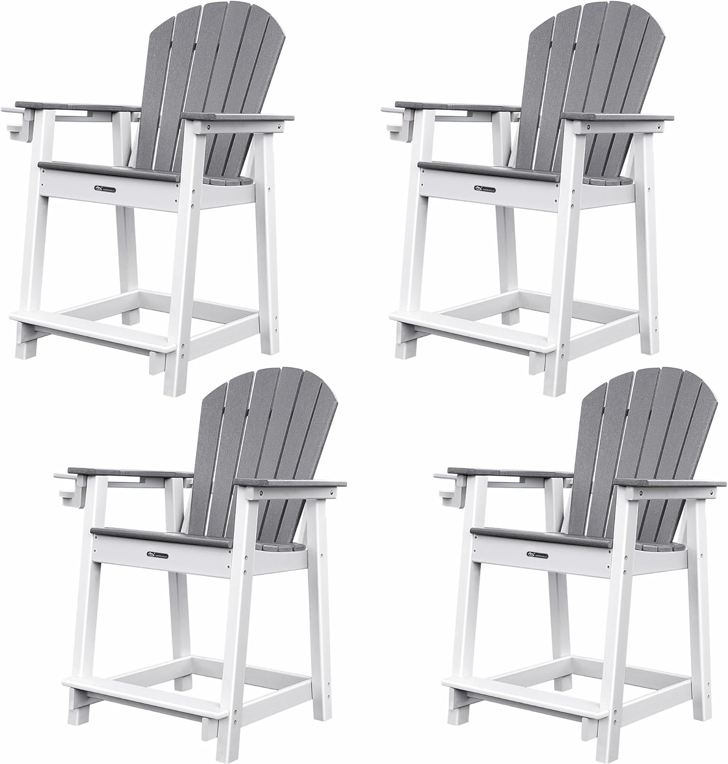 Tall Adirondack Chairs Set of 4 Adirondack Barstools, Weather Patio Garden Pool Fire Pit Balcony Outdoor Bar Stools HDPE Plastic Barstools with Backs for Garden, Backyard, Yard (Grey)