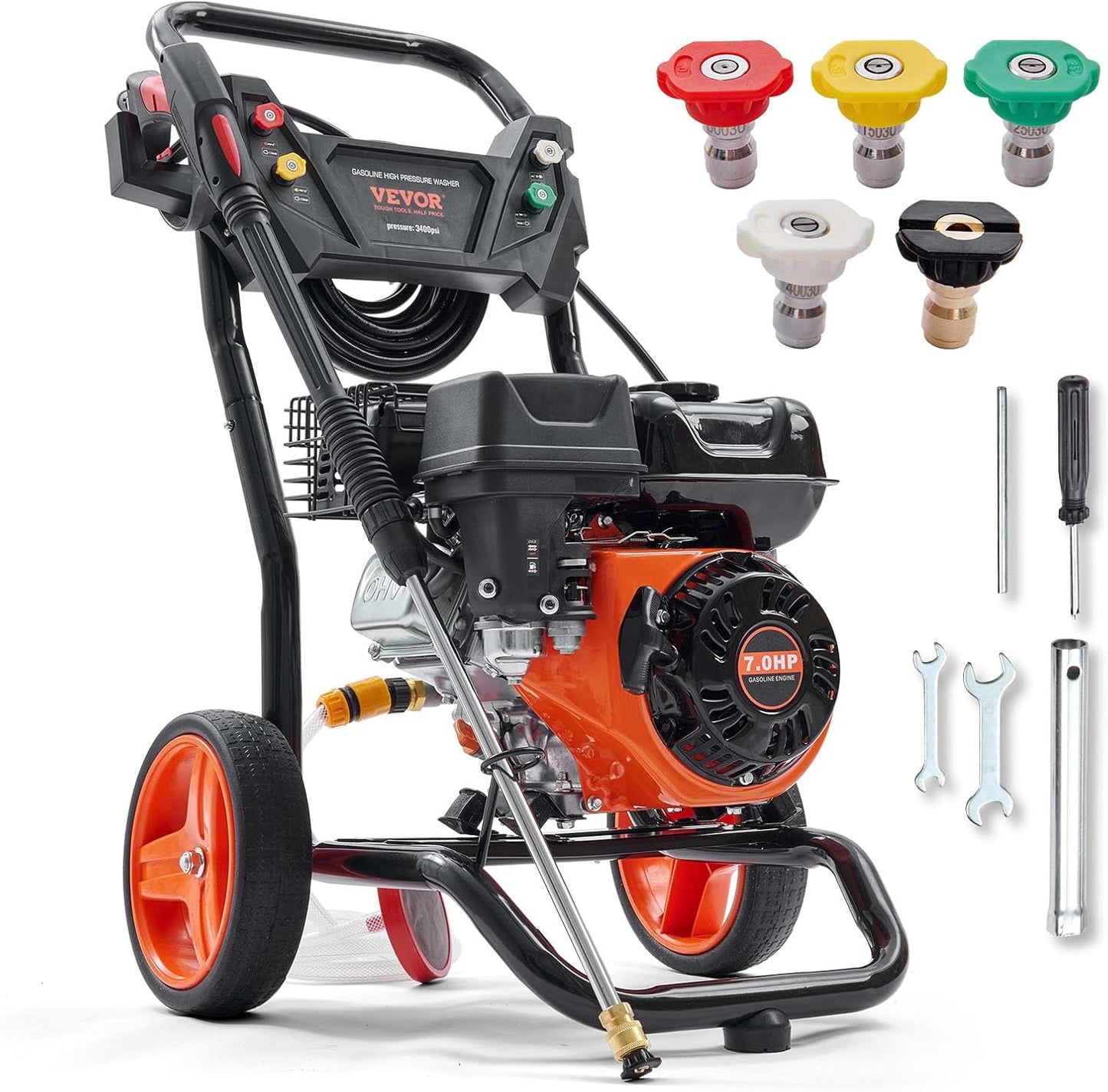 VEVOR Gas Powered Pressure Washer 3400 PSI 2.6 GPM, with Spray Gun and Extension Wand, 5 Quick Connect Nozzles, Copper Pump
