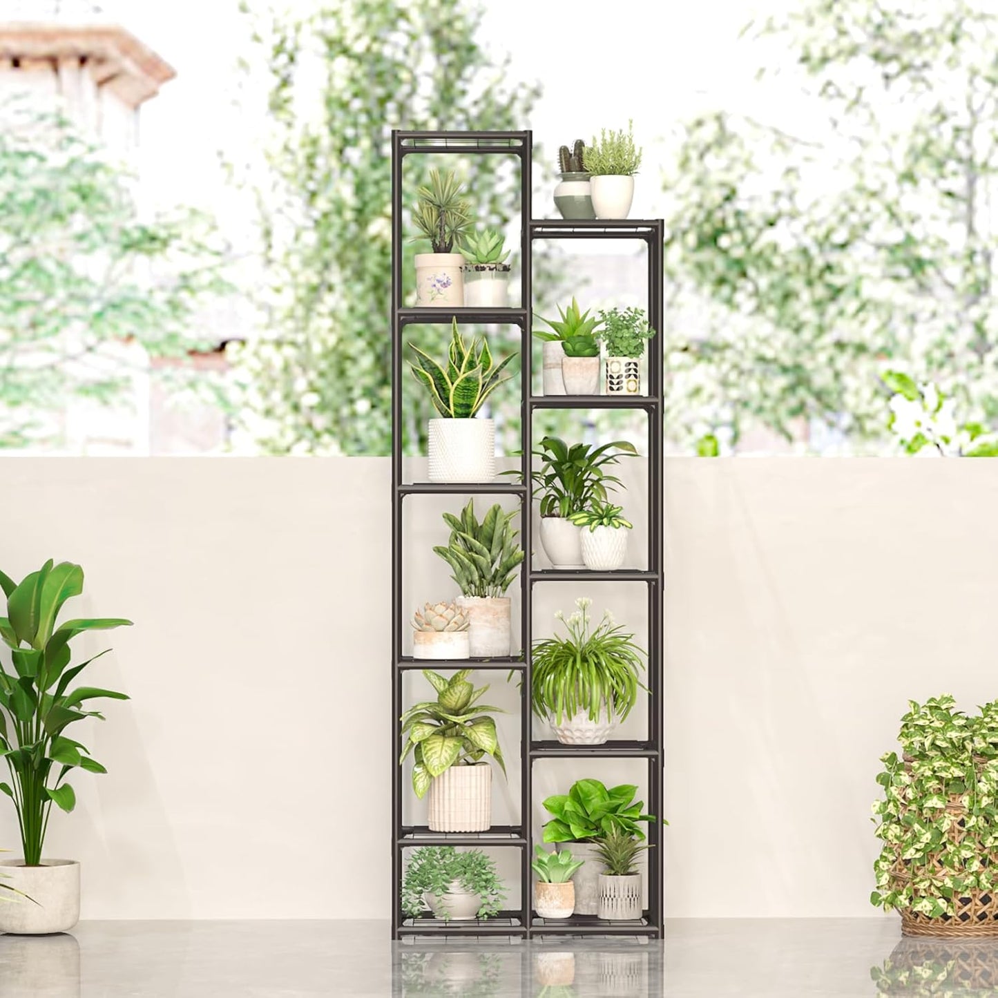 Tall Plant Stand Indoor Corner Plant Shelf Metal Plant Rack Plant Holder Flower Pot Stand for Multiple Plants for Living Room Patio Balcony Garden Porch Black