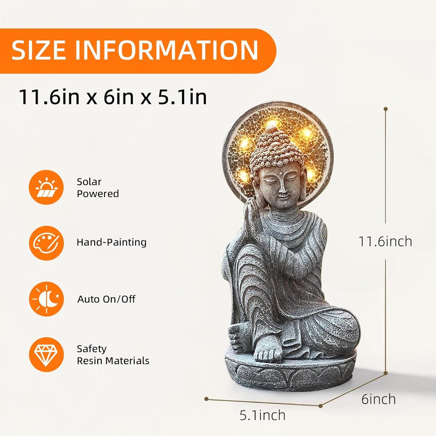Solar Buddha Statue Outdoor Buddha Statues for Garden, 11.6in,for Home Budha,Zen Garden Decor Outdoor Zen Light,Gardening Gifts,Yard Decor,Yard Art
