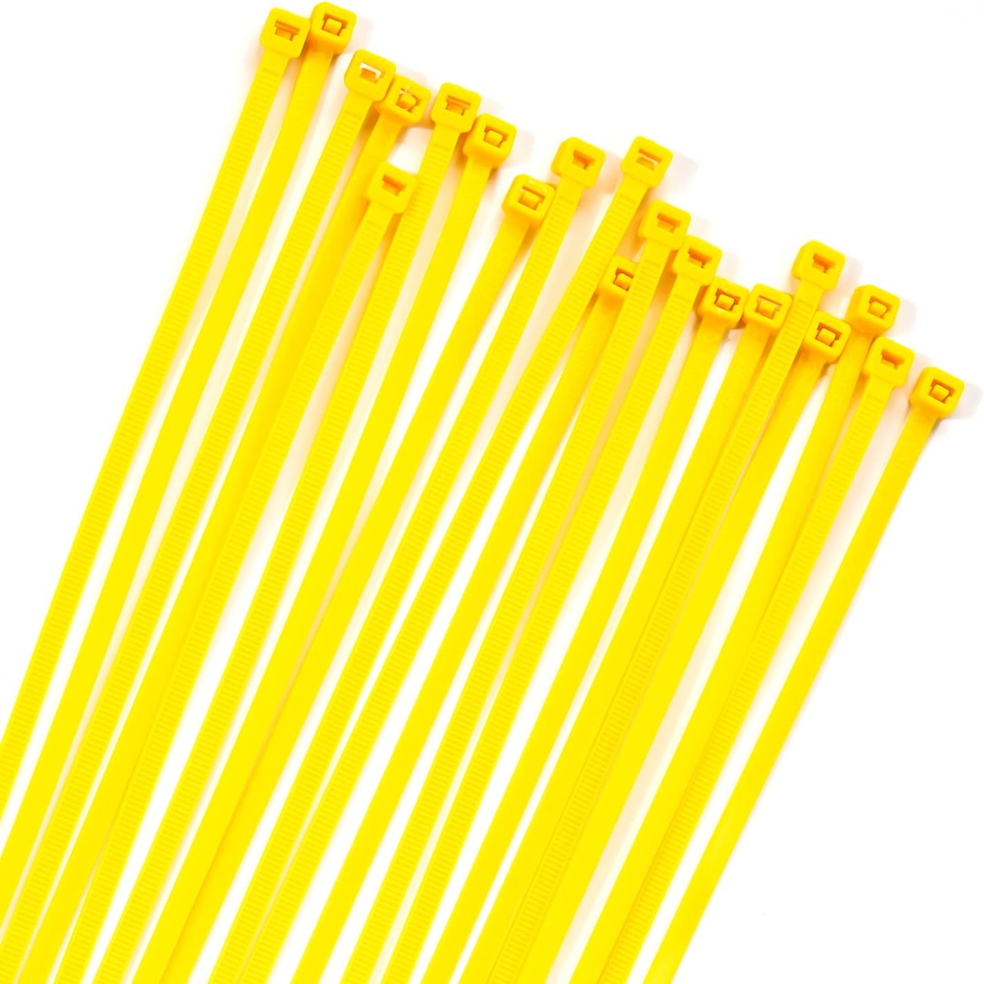 XINGO 100PCS Cable Zip Ties Heavy Duty, Premium Nylon Plastic Wire Ties with 50 Pounds Tensile Strength, Self-Locking Black Nylon Zip Ties for Indoor and Outdoor (16 inch, Yellow)