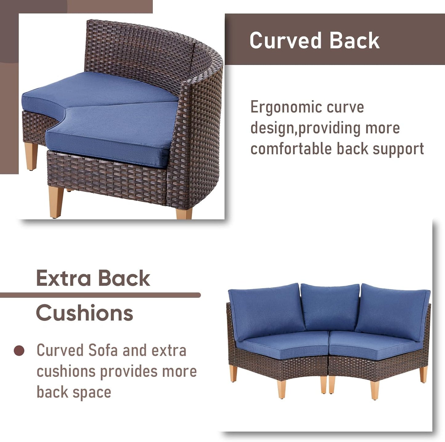 HUMMUH 12 Pieces Patio Furniture Set,Outdoor Half-Moon Sectional Couches Swivel Patio Chairs with Ottomans,All Weather PE Wicker Patio Conversation Sets for Garden Porch Backyard