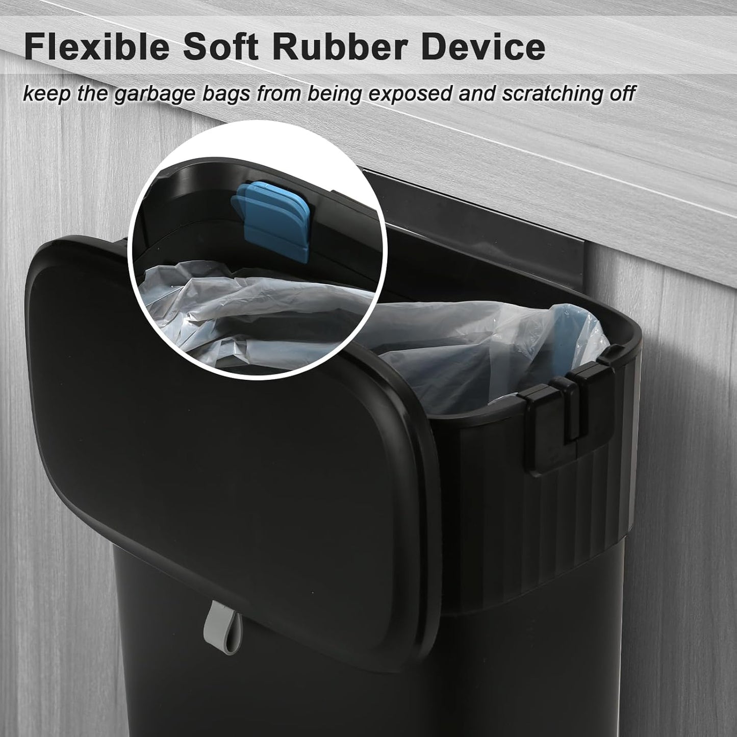 ELPHECO Hanging Trash Can with Lid 2.5 Gallon Kitchen Compost Bin for Under Sink, Plastic Wall-Mounted Garbage Can, Small Kitchen Trash Bin, Small Trash Can with Lid for Office, Bathroom, Black