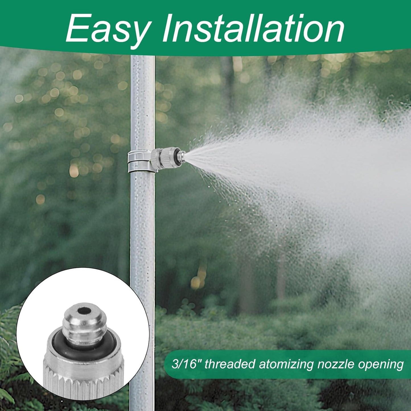 5pcs Brass Misting Nozzles, 0.15mm Orifice Mister Heads Replacements High Pressure Spray Nozzle Tips for Greenhouse, Landscaping, Outdoor Cooling System, 3/16" Threaded