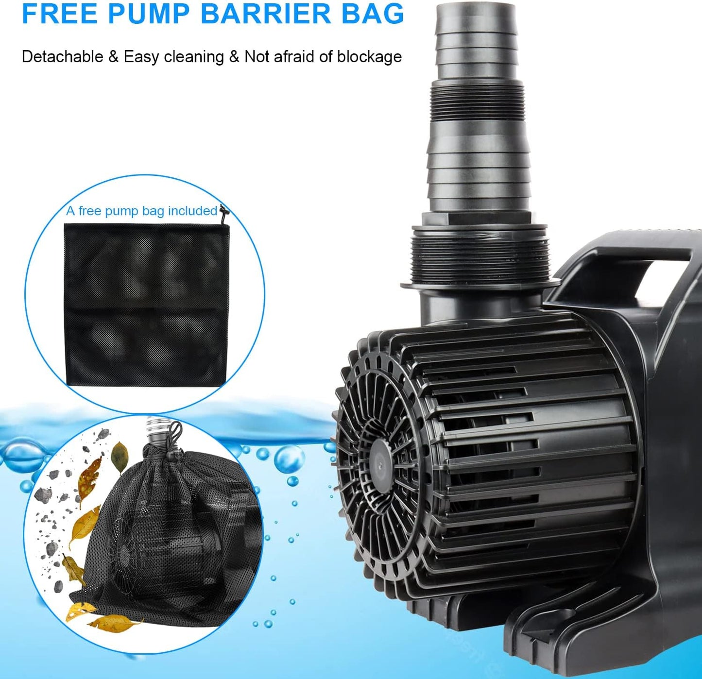 OYO WATER Outdoor Extra Large 13800gph-1100W 32.8FT Pond Water-fall & Kio Fish Fountain-s& Garden Pump Submersible IPX8:Long 32.8FT Cord Smart-er&Quieter Duck&Yard&Patio Ponds Pumps,1 Barrier Pump Bag