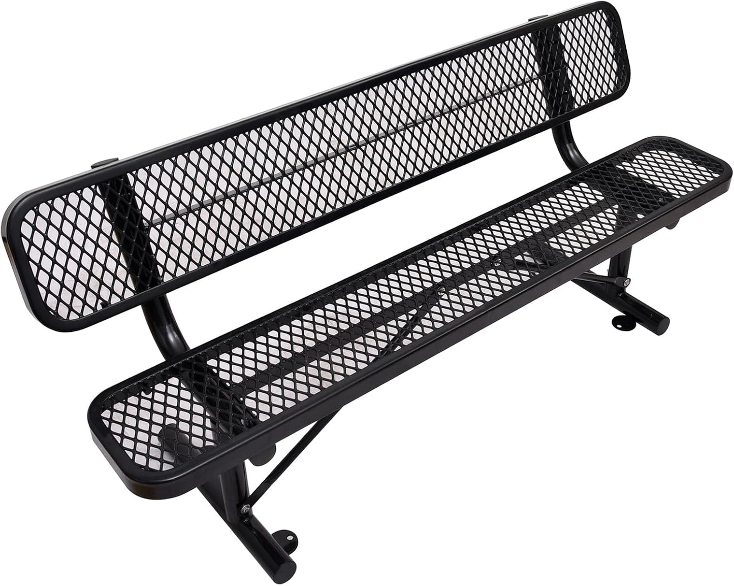 6Ft Heavy Duty Park Bench with Back Portable Frame, Outdoor Steel Bench with Backrest, Expanded Metal Mesh Bench for Lawn, Park, Deck, Garden, Patio, Porch, Black