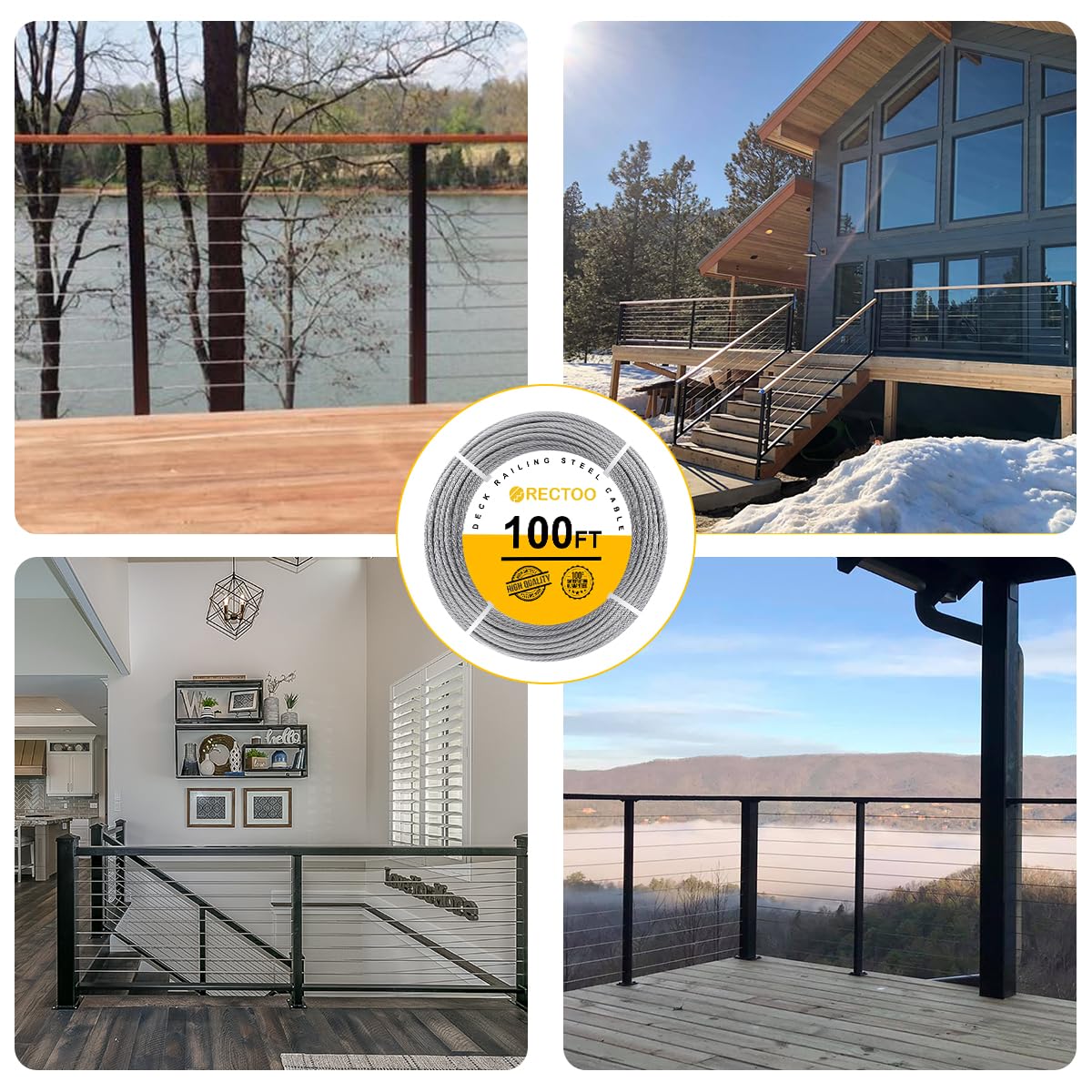 100FT 1/8" T316 Stainless Steel Cable with Cutter, 7x7 Strands Aircraft Wire Rope for Deck Railing, Stair Handrail, Porch Fence, High Strength for Indoor and Outdoor Use