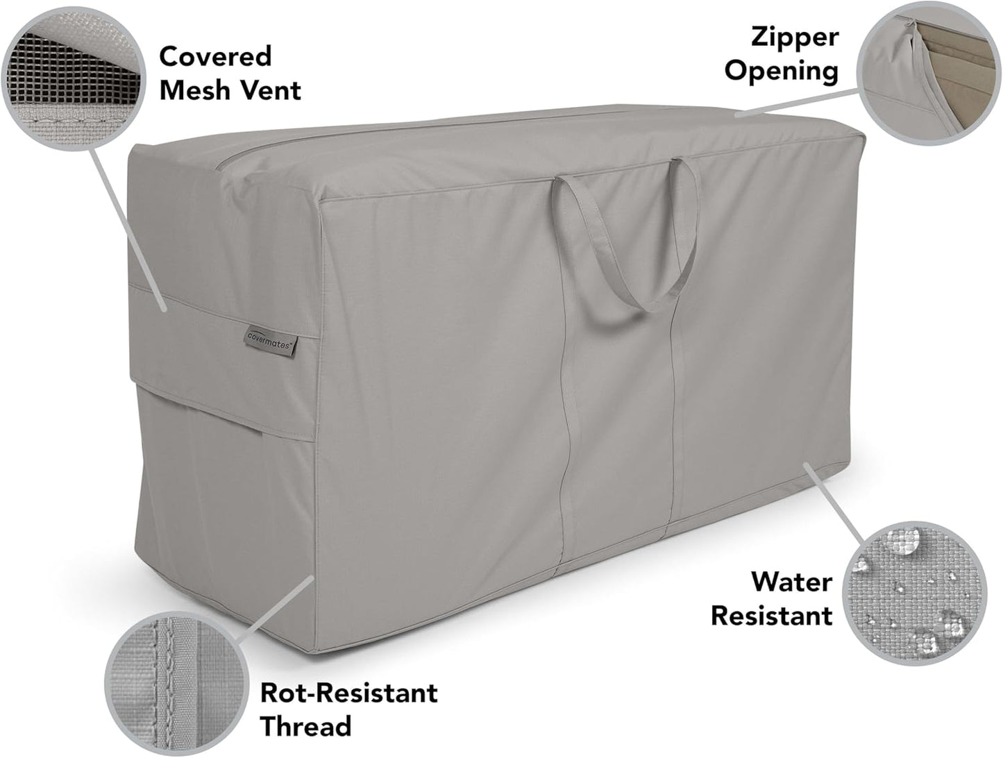 Covermates Cushion Storage Bag - Heavy-Duty Polyester, Weather Resistant, Water Resistant Zipper, Cover Accessories, 48Wx 16D x 22H, Ripstop Grey