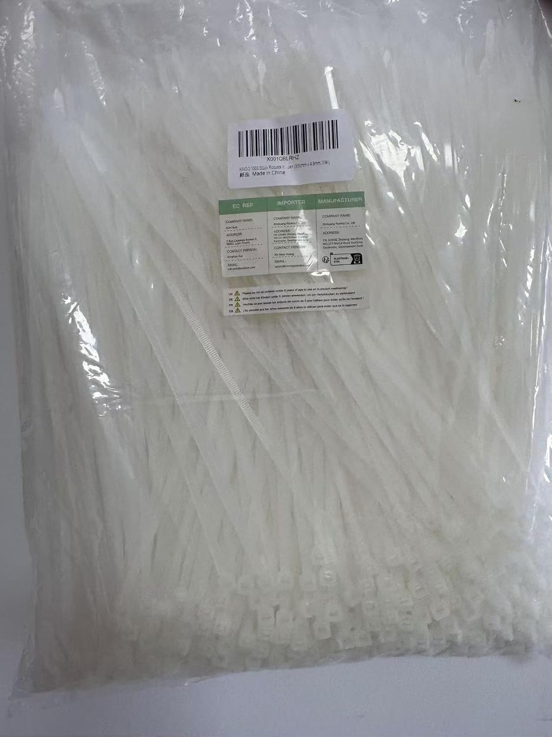 XINGO 1000 PCS White Zip Ties 8 Inch, 60 LBS Tensile Strength, Self-Locking Nylon Plastic Nylon PA66 Wire Ties for Indoor and Outdoor Use