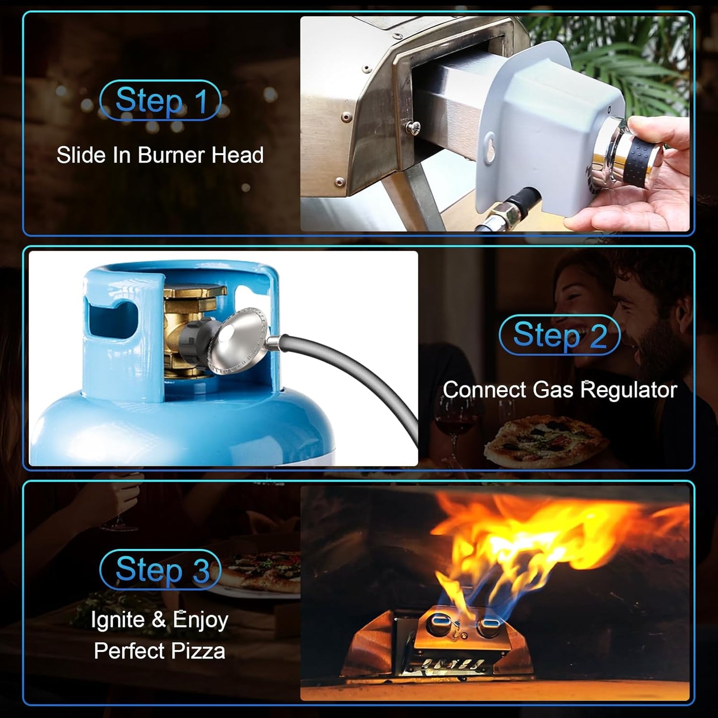 Uniflasy Gas Burner for Ooni Pizza Oven Accessories, for Ooni Karu 12 Gas Burner Attachment, Replace for 12G Adapter, for Fyra 12 with Propane Conversion Kit, fits Bighorn Outdoors Pizza Oven 12"