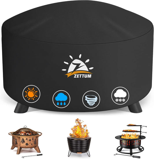 Fire Pit Cover Round 50 Inch - Outdoor Firepit Cover Heavy Duty & Waterproof, 600D Patio Fire Table Cover Large Gas Fire Pit Accessories Fade & Weather Resistant - 50 x 50 x 24 Inch
