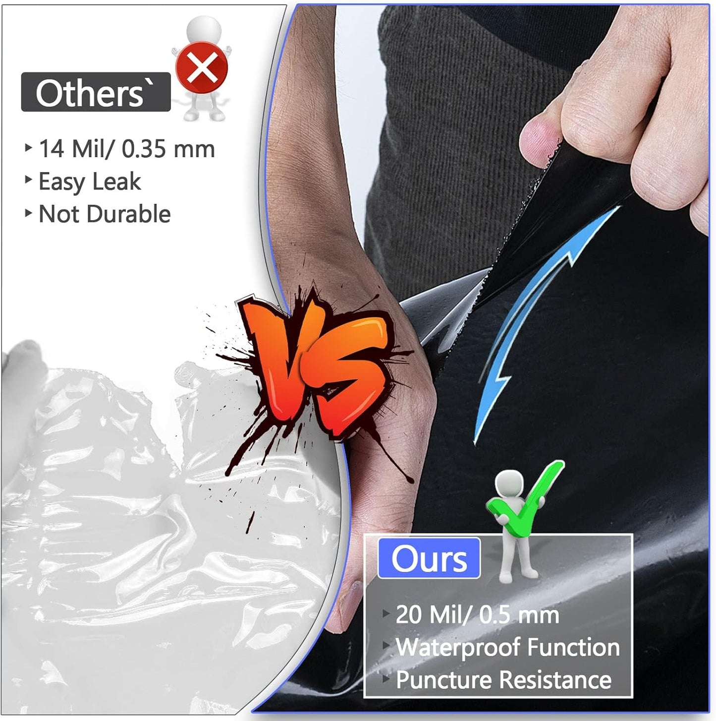 ToLanbbt Pond Liner 10 x 13 Ft, 20 Mil HDPE UV Resistant Preformed Pond Liner Easy Cutting, Underlayment for Fountain, Waterfall, Koi Pondsand Water Garden (Black)