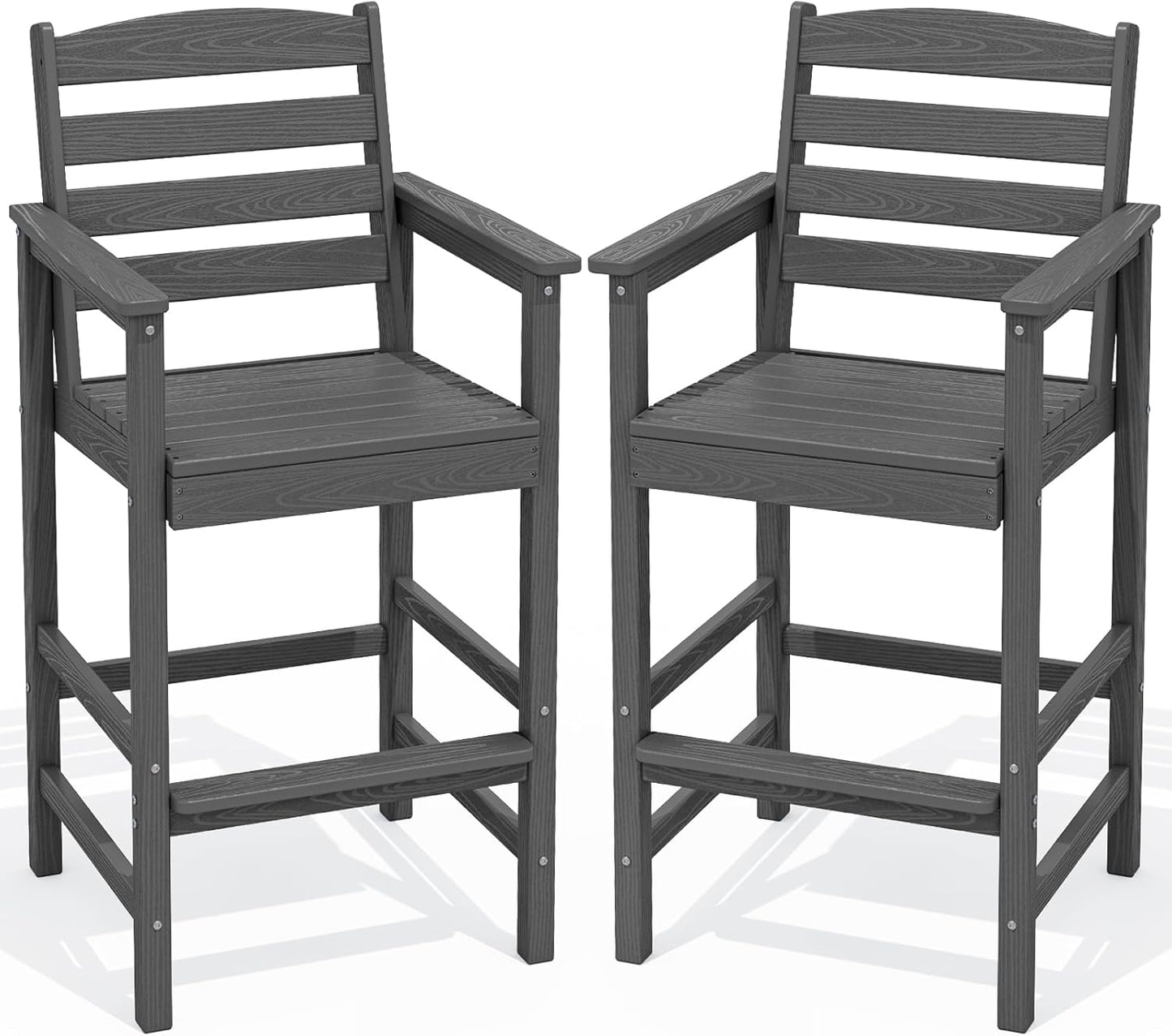 SERWALL Tall Adirondack Chairs Set of 2, Oversize Balcony Adirondack Chairs Set, Outdoor Bar Height Barstools Widened Chair Set for Bistro, Poolside, Garden, Gray