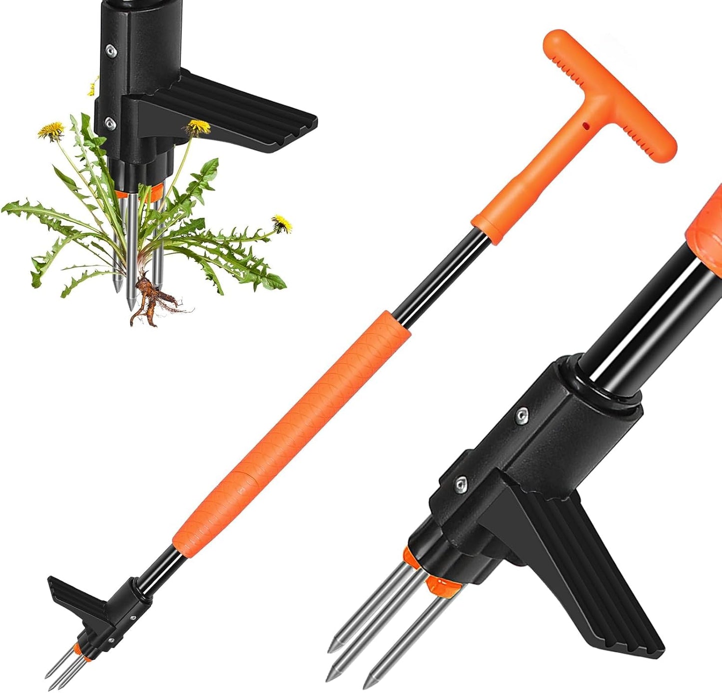 SHANTRA Weed Puller Tool, 3-Claw Stand Up Weed Puller Tool with Long Handle, Garden Weeder Puller Heavy Duty Stand Up Weeder, Weeding Tool for Lawn, Yard, Garden, Crabgrass, Dandelion Picker