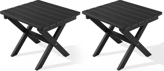 SERWALL Folding Outdoor Side Table Set of 2, Portable Adirondack Side Table, Black