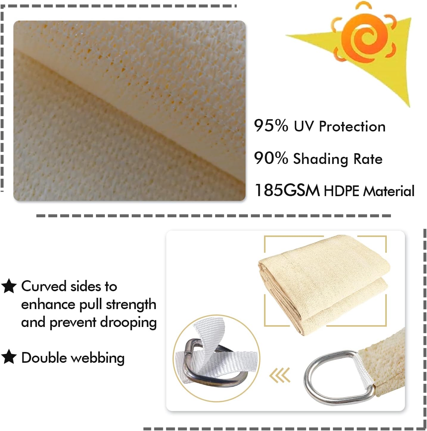 KANAGAWA 8'X12' Cream Custom Size Sun Shade Sail Rectangle UV Block Canopy Cover for Patio Backyard Lawn Garden Outdoor (Customized Available)