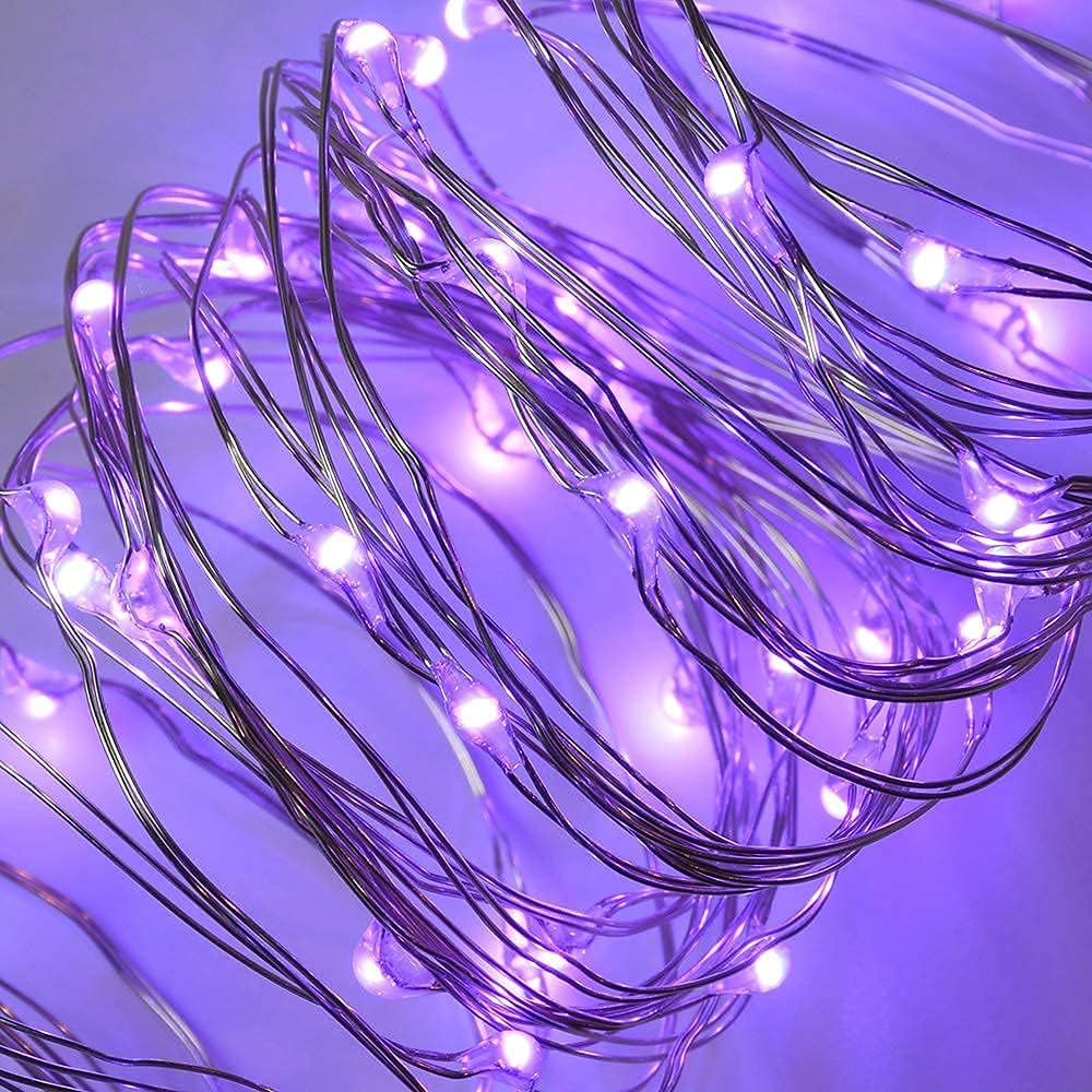 2 Pack Solar Powered Fairy String Lights Outdoor Waterproof 8 Modes Twinkle Christmas Decorations Lights, Each 33ft-100LED, 40ft-120LED, 66ft-200LED, 80ft-240LED, (Purple, 66)