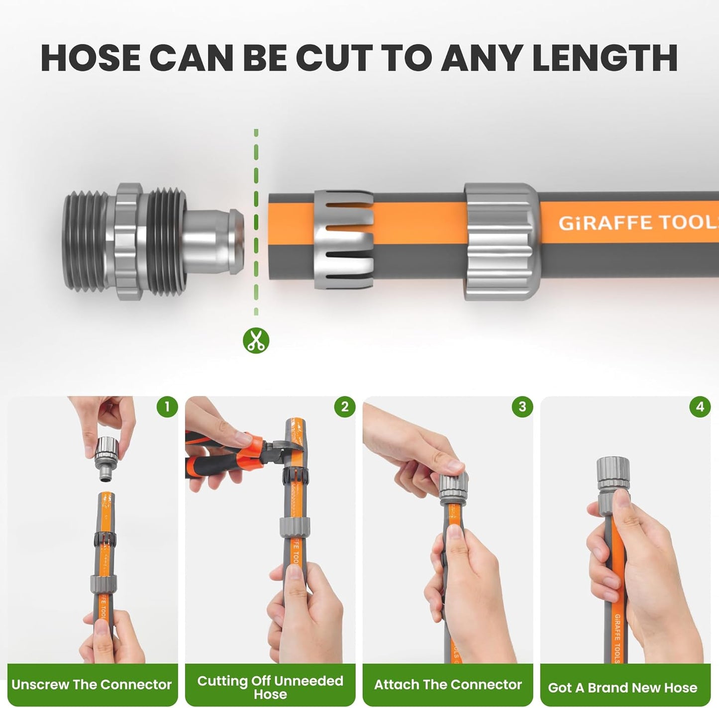 Giraffe Tools Garden Hose 5FT, 5/8" Lightweight Lay Flat Water Hose, Custom Length, Flexible, Leakproof Hybrid Hose Pipe with Male to Female Fitting