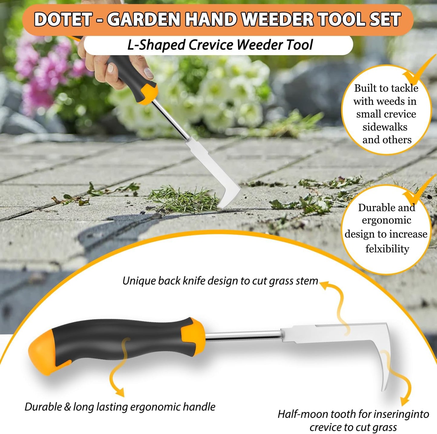 Garden Uprooting Weeding Tools - 3 Pack Hand Held Weeder Puller Tool Set, Rubber Handle, Weed Remover for Garden Farm Weeding