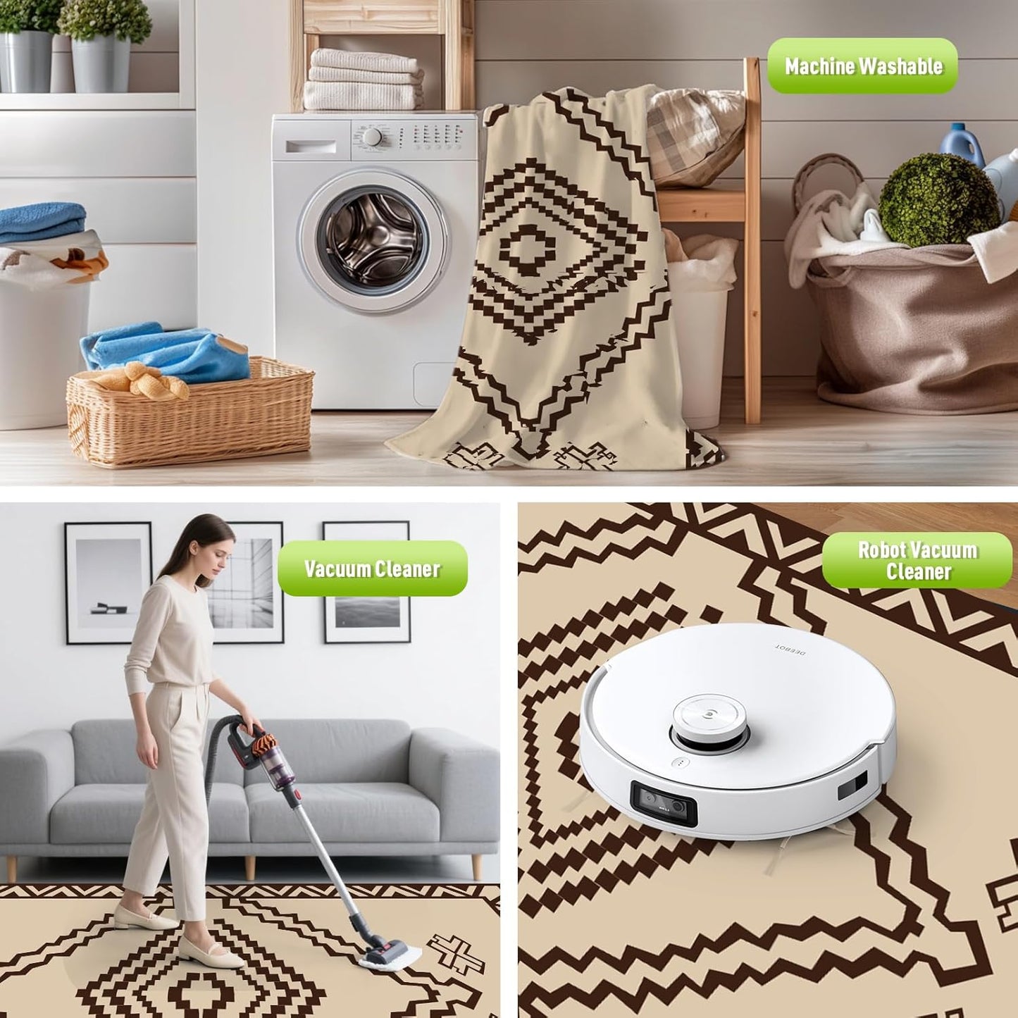 WILDROOTS 5x8 Feet Del Diamond Plastic Outdoor Rug, Stain Resistant Waterproof Reversible Outdoor Patio Rug, Fade Resistant Camping Rug