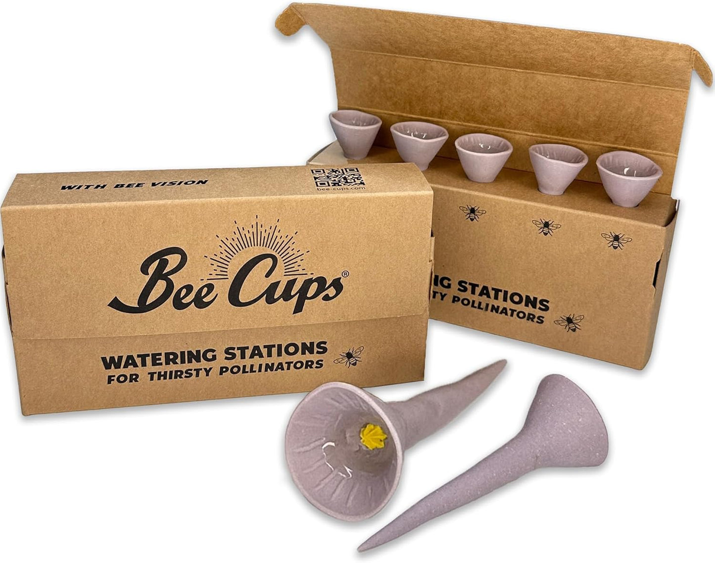 Patented Bee Butterfly Watering Station, Garden Decor, with Pollinator Attracting Ultraviolet Glaze, 100% Porcelain, 100% Handmade, Plastic Free (5, Passion Flower Purple)