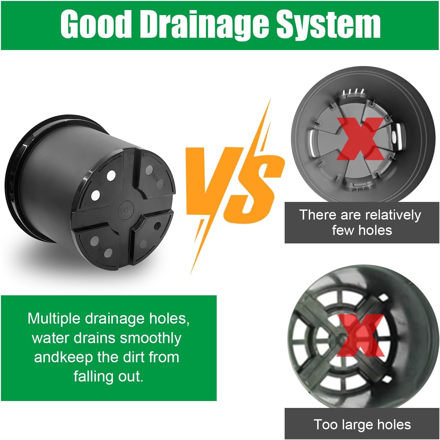 5 Gallon Nursery Pots 10-Pack, 12 Inch Plastic Planter with Drainage Holes – Round, Sturdy, Deep Design for Indoor/Outdoor Plants