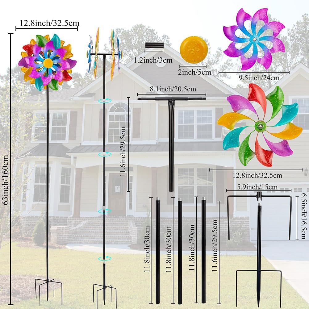 DREAMSOUL 13" Wind Spinners Outdoor, Colorful Wind Spinners Yard Art for Garden Patio Lawn Decor (63 * 13 Inches)
