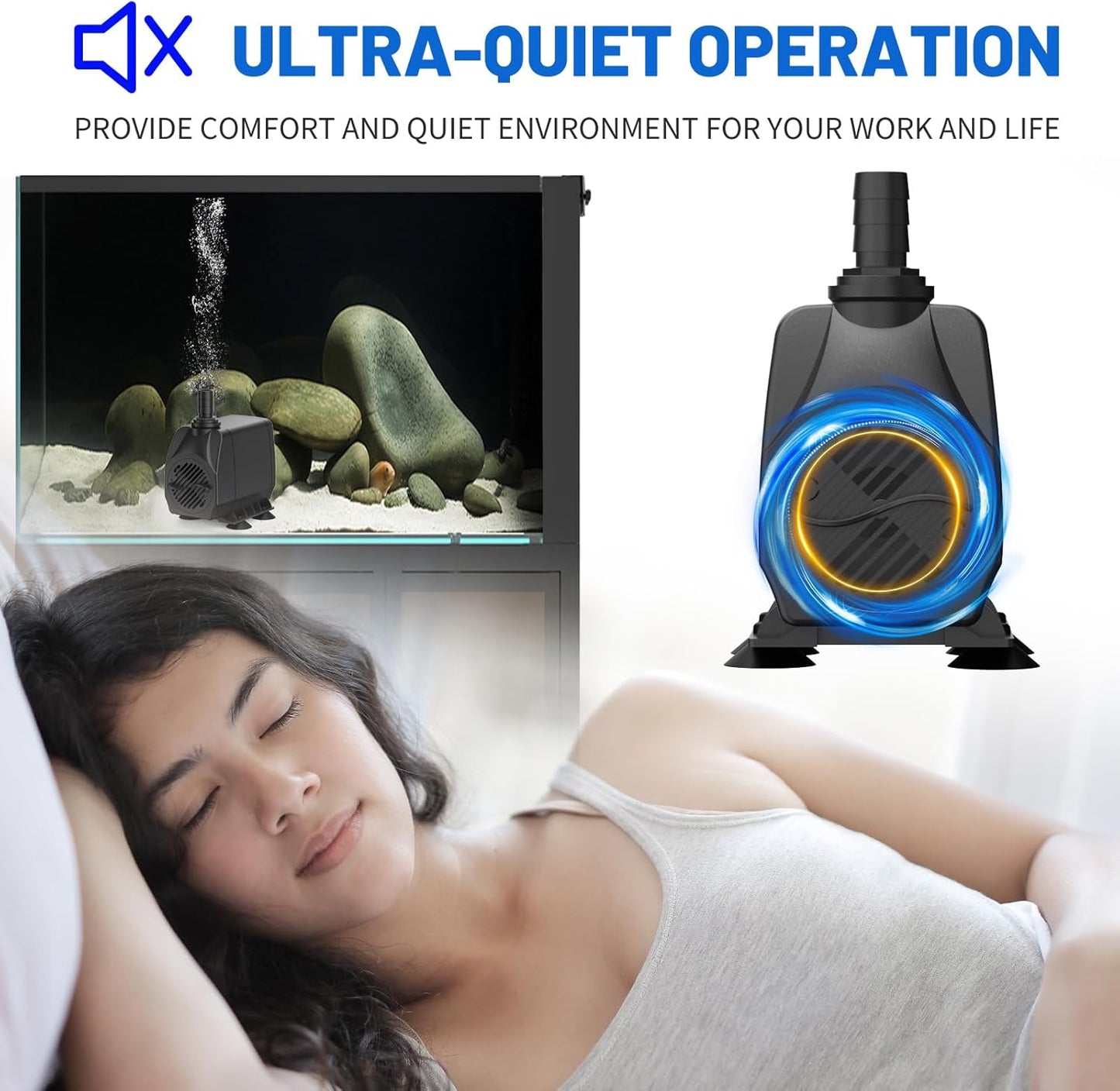 Submersible Pump 660GPH with AUTO-Shut-Off 8.2ft High Lift for Fountains, Hydroponics, Ponds, Aquariums & More