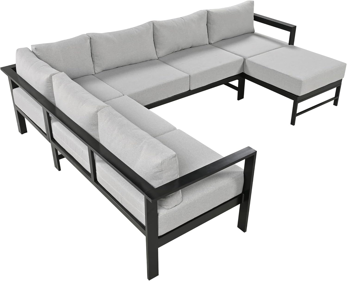 Multi-Person Outdoor Sofa Set, U-Shaped Aluminum Outdoor Sofa Set with Thick Cushions and Backrests, Modular Patio Sofa Set for Gardens, Backyards, and Balconies (Grey * 069)