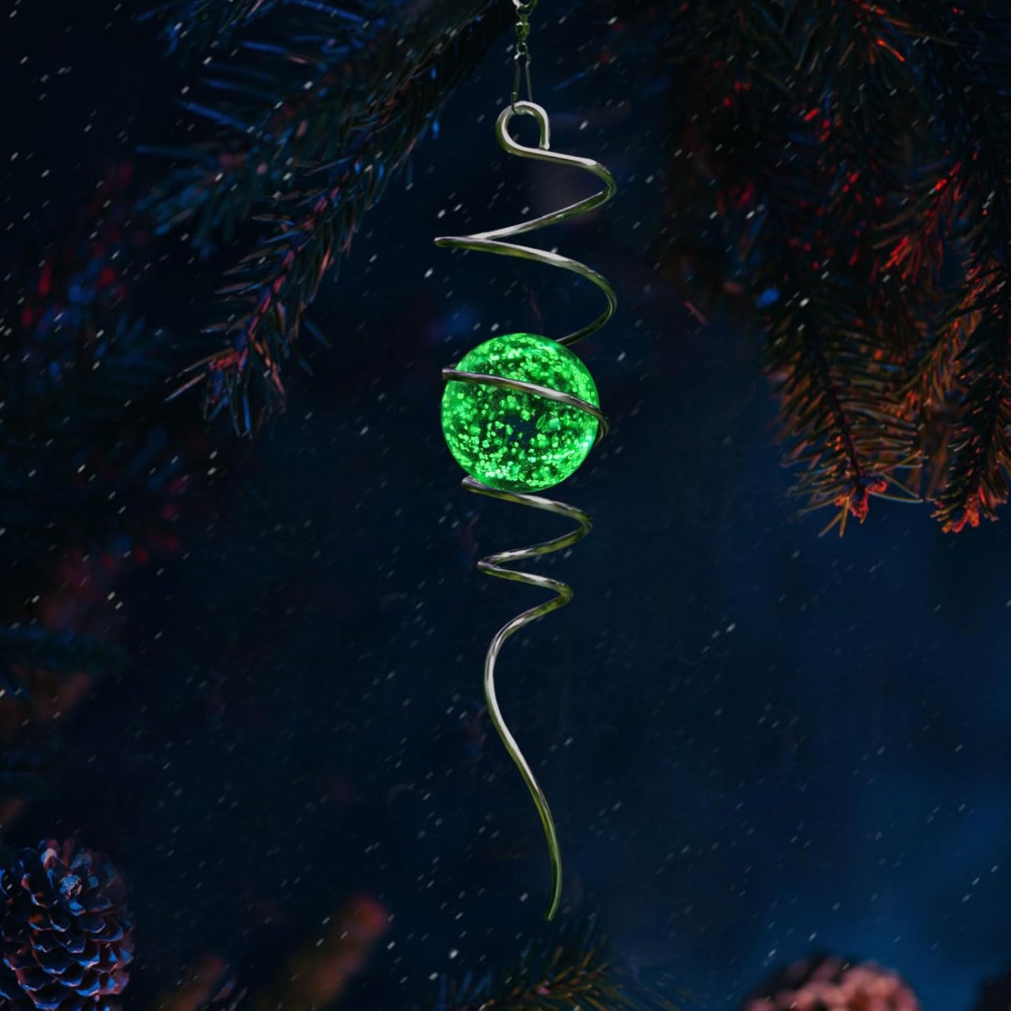 Glow in The Dark Gazing Ball Spiral, Wind Spinner Tail, Wind Spinners Stabilizer, Hanging Outdoor Decor for Garden Yard Art Decor Christmas Ornament Sun Catcher Rainbow Maker 13in Height