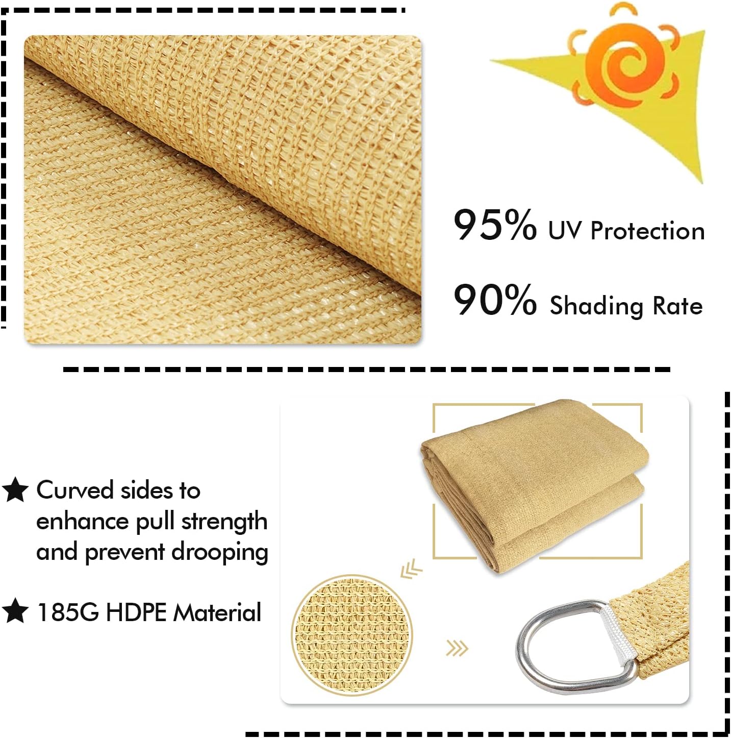 KANAGAWA 12'X24' Sand Custom Size Sun Shade Sail Rectangle UV Block Canopy Cover for Patio Backyard Lawn Garden Outdoor (Customized Available)