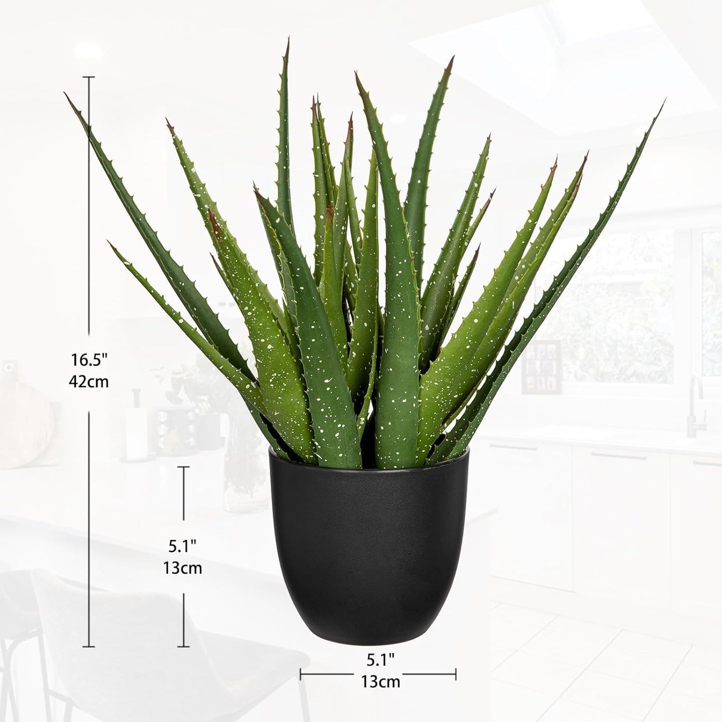 Large Fake Succulent Aloe Vera Plants 16.5 Inch Artificial Succulents with Black Pot Faux Aloe Potted Plant for Desk Modern Home Office Bedroom Living Room Table Shelf Decor