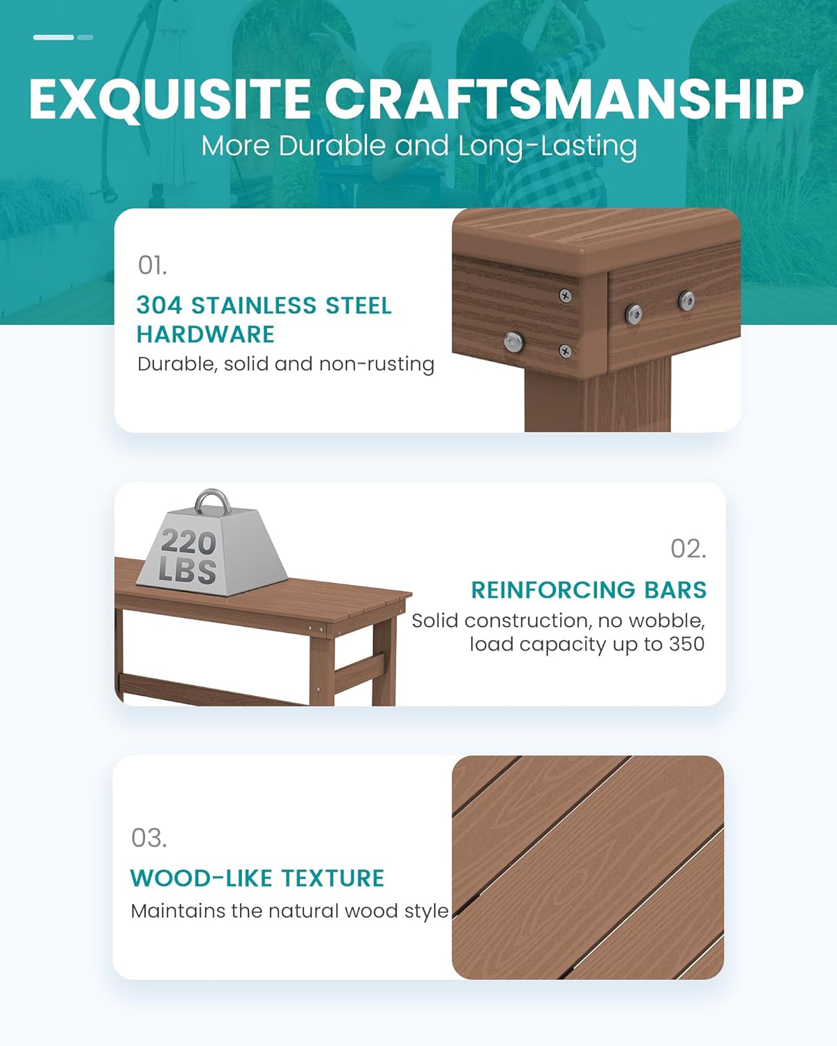 SERWALL 41" Outdoor Bar Table, All Weather HDPE Patio Bar Counter Height Table, Rectangle Patio Bar Table for Outside, Garden, Backyard, Balcony, Poolside, Brown