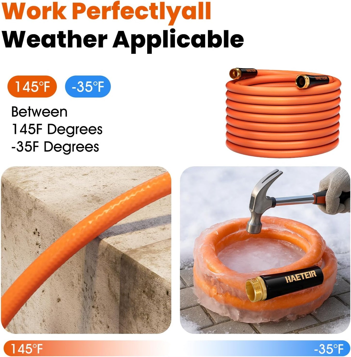 Heavy Duty Garden Hose 5/8 in x 5 ft with Swivel Fitting, Super Flexible Water Hose, All-weather, Lightweight, Burst 600 PSI