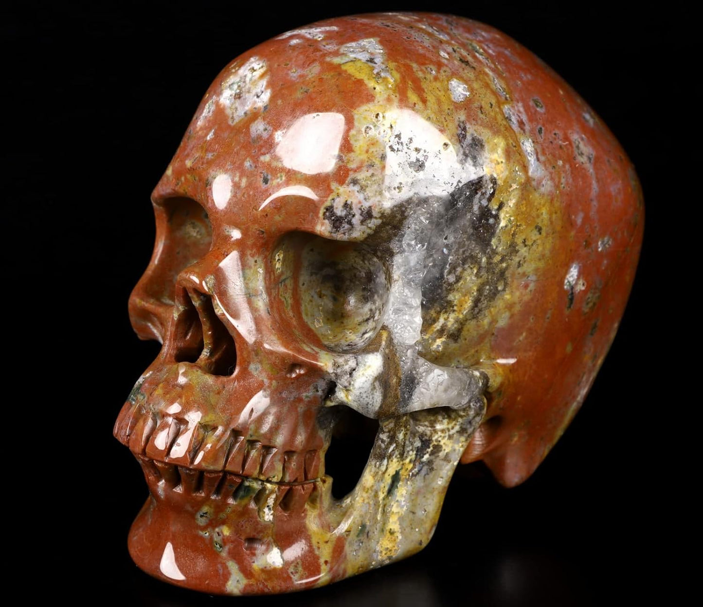 Skullis 5.0" Red Sesame Stone Super Realistic Crystal Skull, Hand Carved Gemstone Fine Art Sculpture, Reiki Healing Stone Statue.1389 Z8