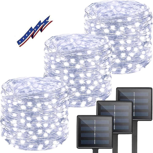 Solar Christmas String Lights Outside, 3 Pack Total 120FT 300 LED Solar Garden Twinkle Light Outdoor, Waterproof with 8 Modes Solar Fairy Lights for Patio Party Wedding Christmas Decor (Cool White)