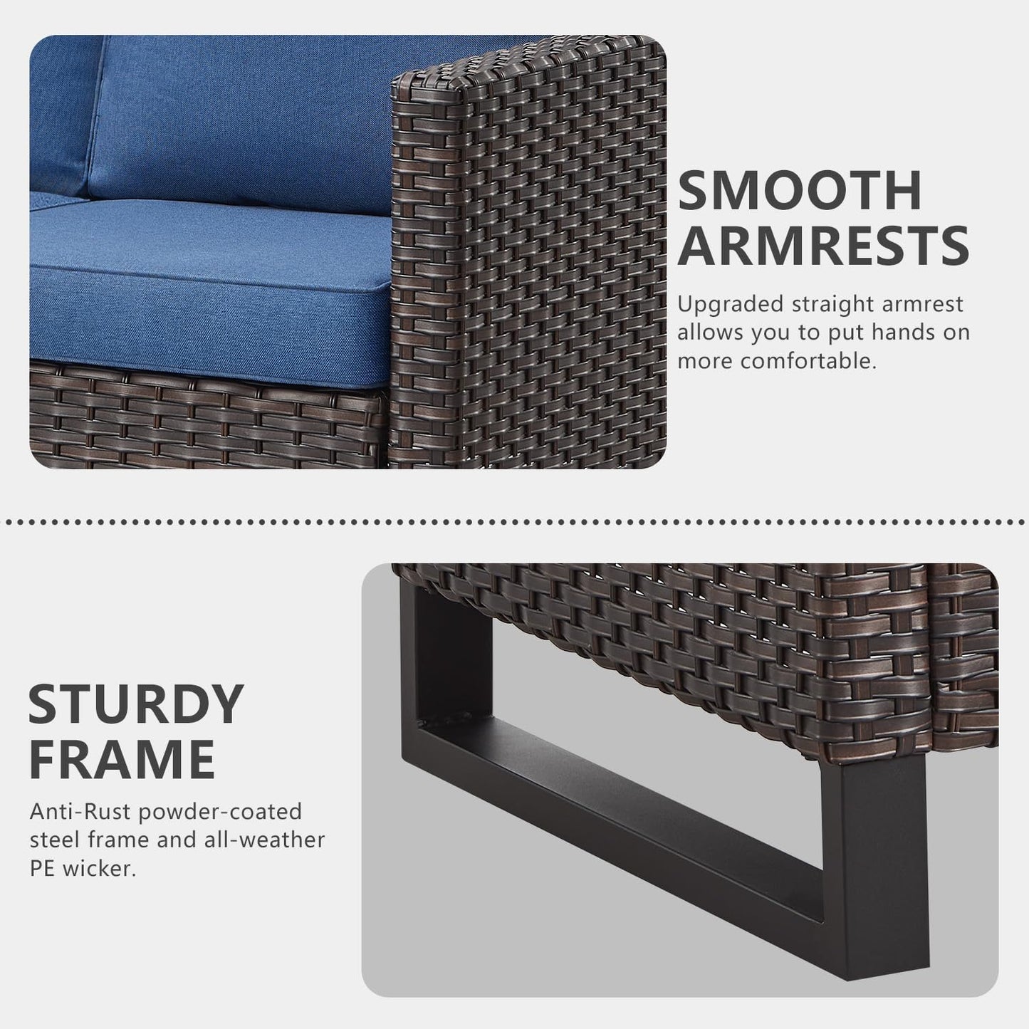 HUMMUH 10 Piece Patio Furniture Set PE Wicker 12-Seater Outdoor Sectional Sofa Set with Patio Swivel Chairs Dinning Table Ottomans for Porch,Garden,Backyard,Deck(Brown/Blue)