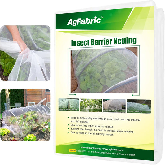 Agfabric Garden Netting 10'x20' Insect Pest Barrier Bird Netting for Garden Protection,Row Cover Mesh Netting for Vegetables Fruit Trees and Plants,White