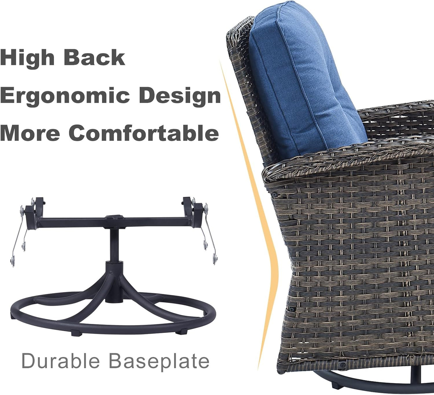 HUMMUH 5-Piece Patio Furniture PE Wicker Outdoor Conversation Set,All-Weather Rattan Swivel Rocker Chairs with Outdoor Couch Tables for Backyard,Poolside,Deck