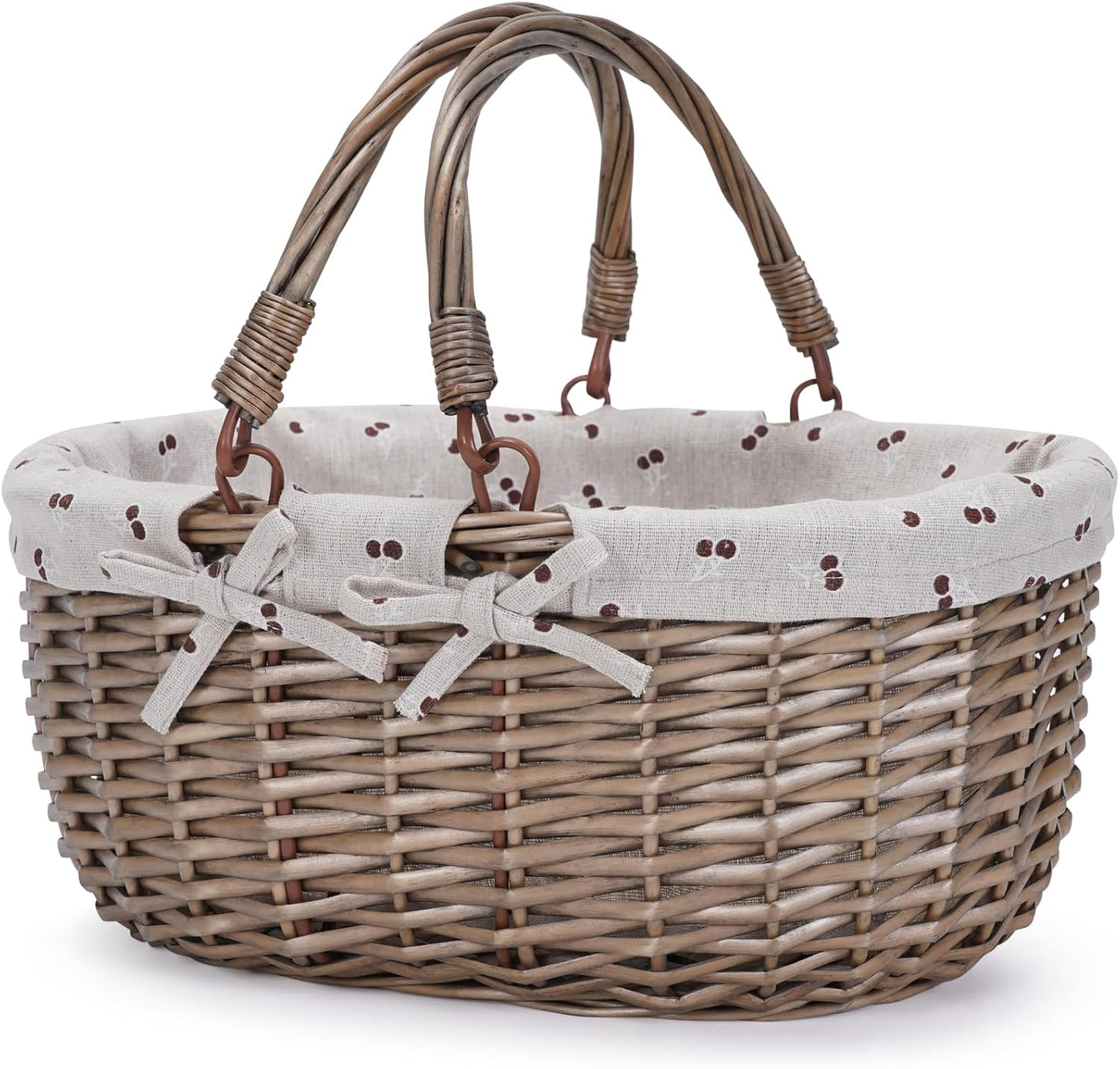 G GOOD GAIN Oval Picnic Basket with Folding Handles, Willow Hand Woven Shopping Basket, Bath Toy Kids Toy Storage Gift Packing Basket, Wicker Empty Easter Eggs and Candy Small Gift Basket. Beige